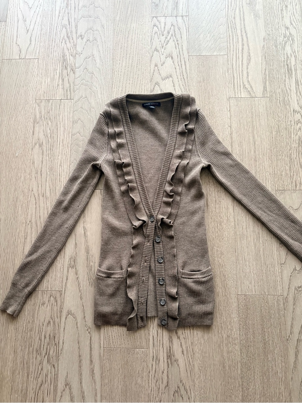 Banana Republic Brown Ruffle-Trim Cardigan